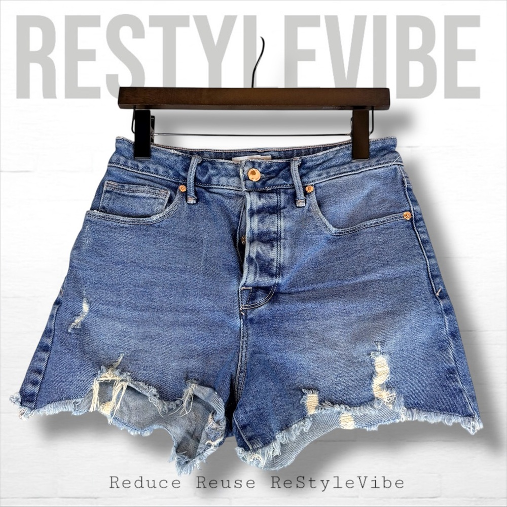 GOOD AMERICAN Women’s Size 6/28 Shorts Denim Jean High Rise Fit Button Fly
